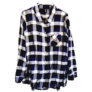NFL Team Women XL Baltimore Ravens Purple Plaid Button Up Flannel Sleep Shirt